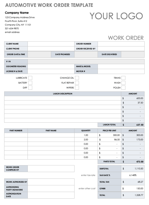 Free Printable Repair Order Template FREE PRINTABLE TEMPLATES